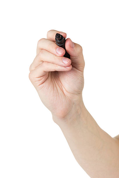 istock adult man hand write something with marker on transparent 455012299