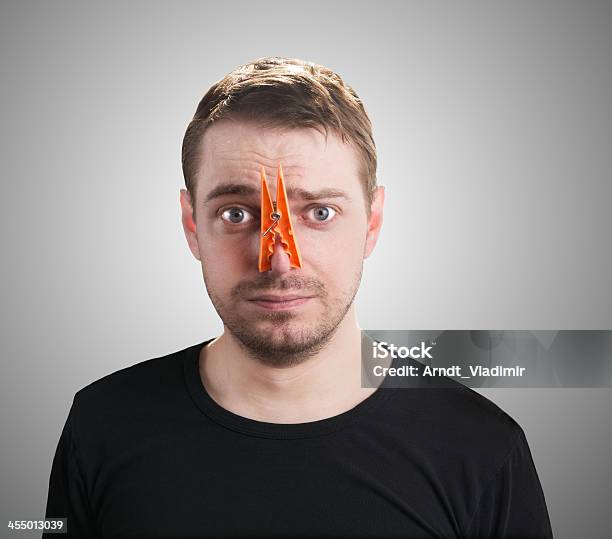 Man With Clothespin On His Nose Stock Photo - Download Image Now - Clothespin, Nose, People