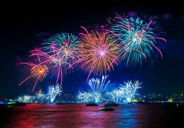 istock Celebration of the new year, firework over sea 455035067