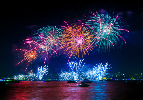 Amazing big fireworks over the sea
