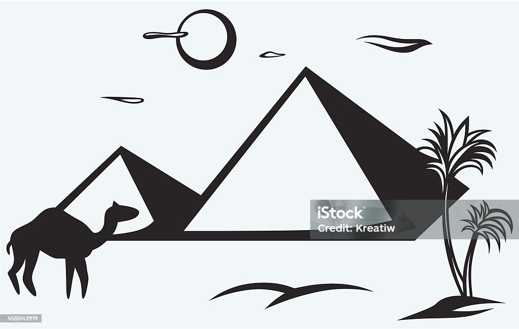 Pyramids in Egypt Pyramids in Egypt isolated on blue background Camel stock vector