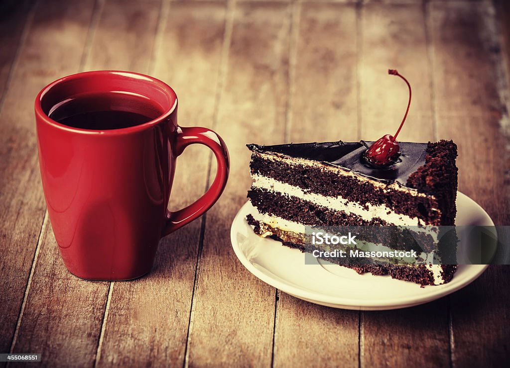 Cup of coffee with cake Cherry Stock Photo