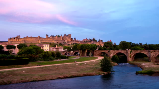 HD Timelapse: Carcassonne Cityscape France at dusk