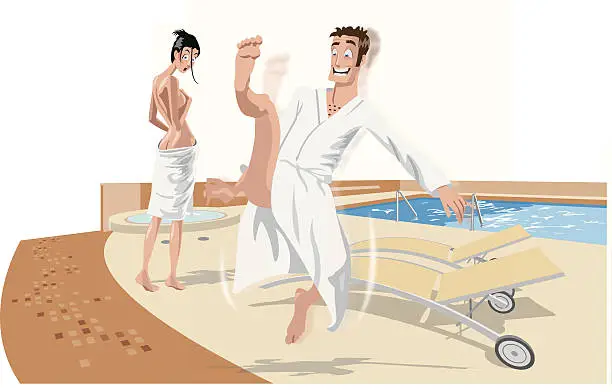 Vector illustration of man falling in health resort