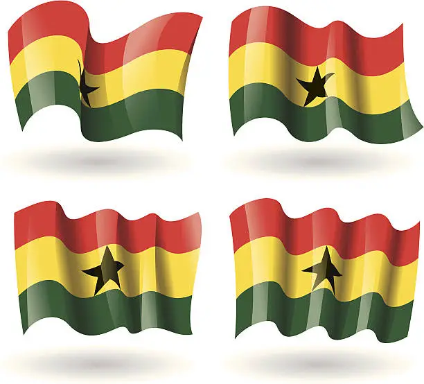 Vector illustration of Ghana Flag Waving Set