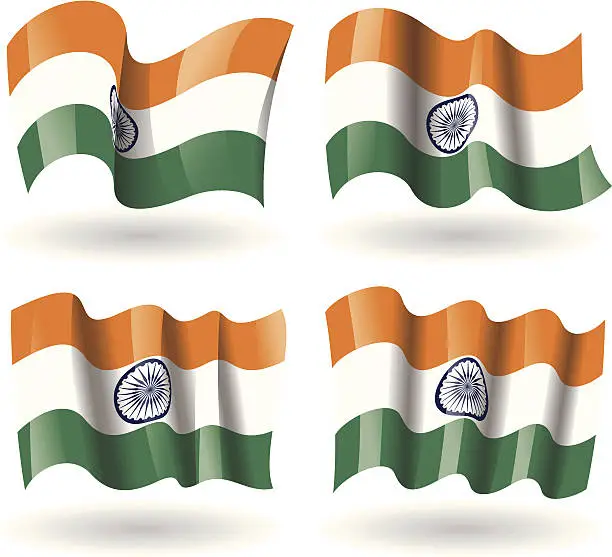 Vector illustration of India Flag Waving Set