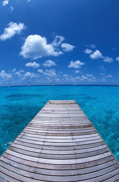 Tropical paradise, pontoon in Polynesia stock photo