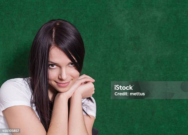 Brunette Green Shoulders Stock Photo - Download Image Now - Adolescence, Adult, Beautiful People