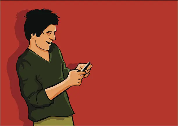 Vector illustration of Man downloading apps with your smartphone and send messages