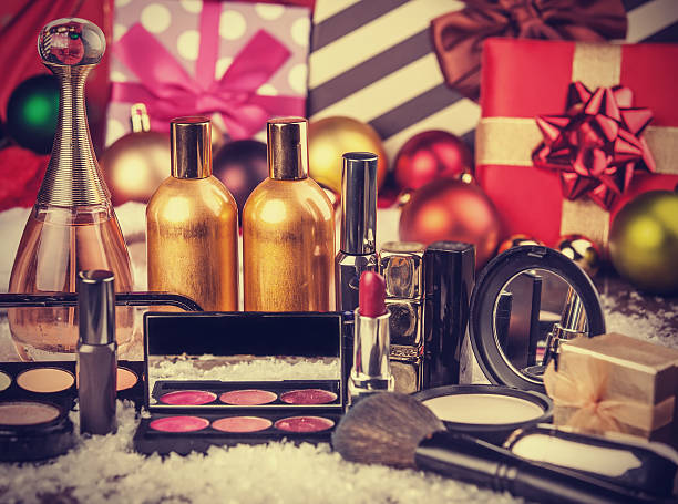 Cosmetics as Christmas gifts stock photo
