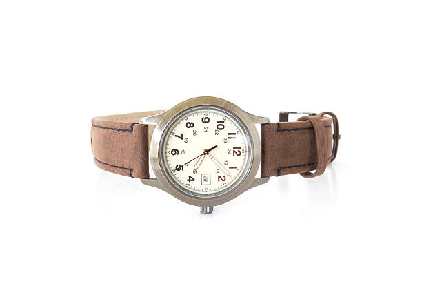 istock Brown leather watch isolated on white background 455115151