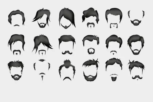 Vector illustration of hair, mustache, beard