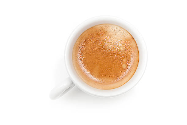 istock Small espresso coffee cup. Top view isolated on white background 455164417
