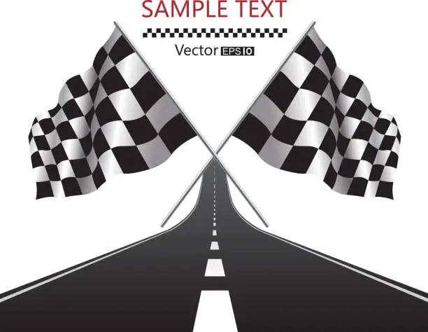 Vector illustration of Checkered Flag and road