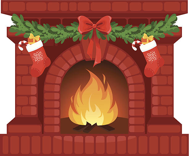 stockillustraties, clipart, cartoons en iconen met christmas fireplace - fireplace