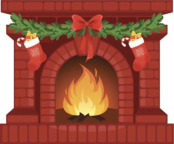 Vector illustration of Christmas fireplace