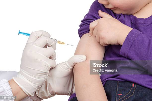 The Doctor Gave Children Vaccination Needle Stock Photo - Download Image Now - Vaccination, Chickenpox, Whooping Cough