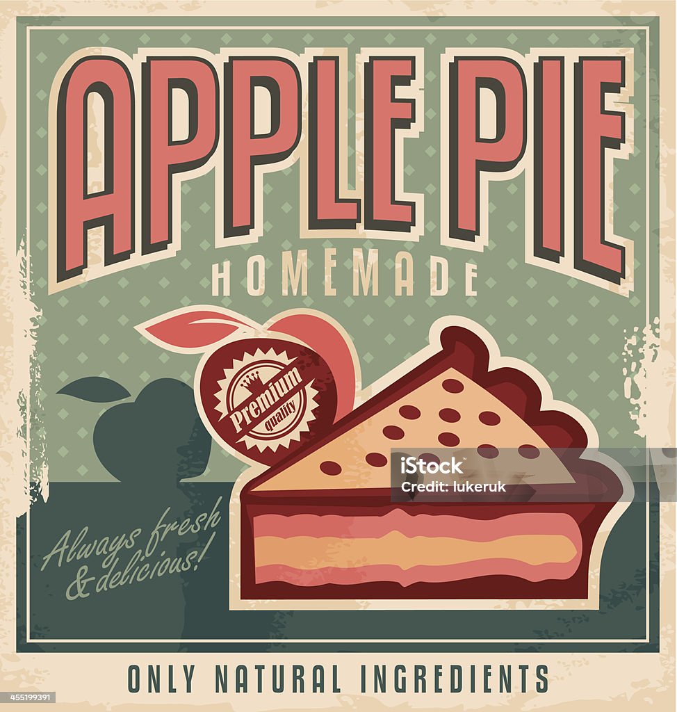 Retro poster design concept for homemade apple pie Vintage poster design for homemade apple pie with natural and organic ingredients. Sign or ad retro design concept on old paper texture. Apple Pie stock vector