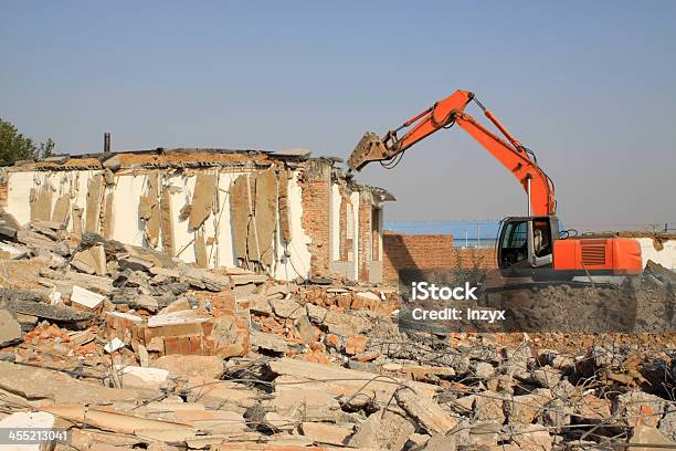 Tractors Are Dismantling Houses Stock Photo - Download Image Now - Accidents and Disasters, Asia, Blue