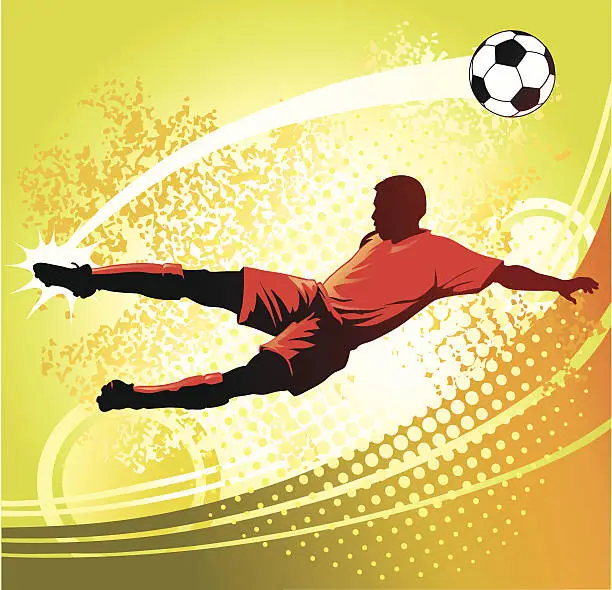 Vector illustration of Soccer Player Strikes Perfect Volley