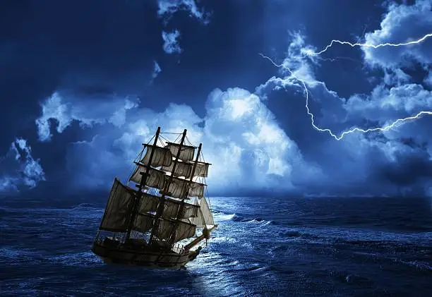 struggling from storm sailing-ship