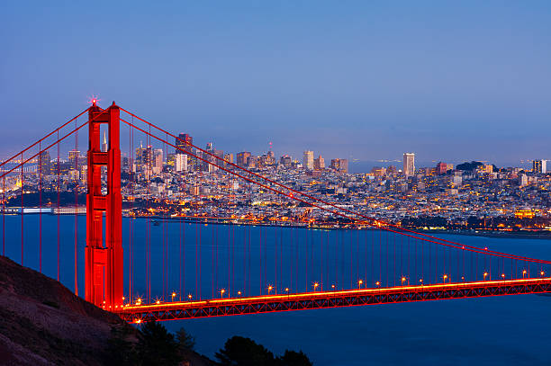 san サンフランシスコ - san francisco county golden gate bridge skyline night ストックフォトと画像