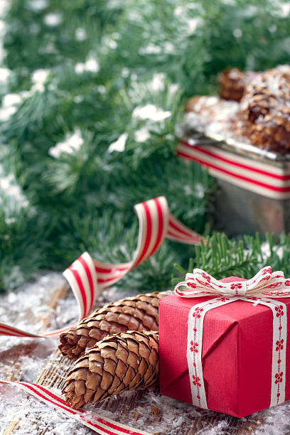 istock Decorative Christmas setting on vintage wooden background 455248065
