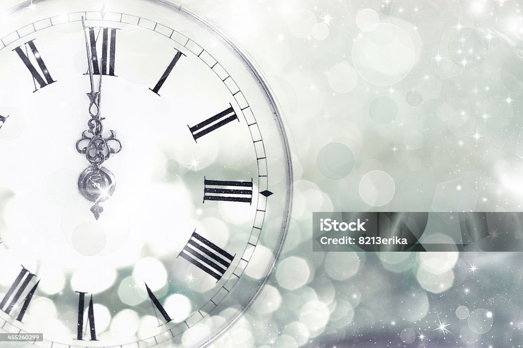Alte Uhr mit Sternen und Schneeflocken - Lizenzfrei Uhr Stock-Foto