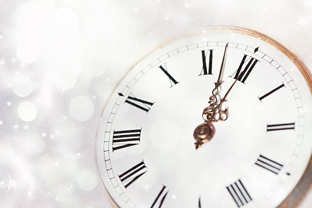 istock Vintage clock on a white star and snowflake background 455264147
