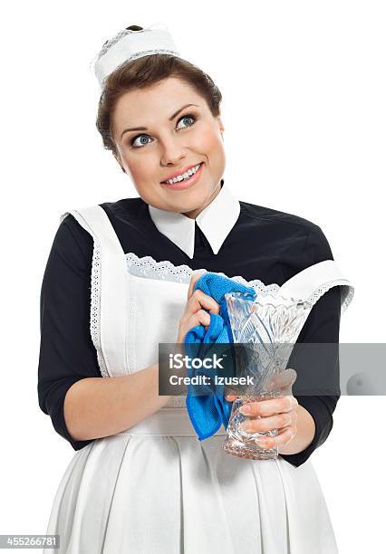 Vintage Maid Cleaning Vase Stock Photo - Download Image Now - 1920-1929, 20-29 Years, Adult