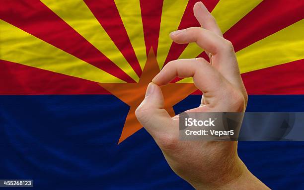 Ok Gesture In Front Of Arizona Us State Flag Stock Photo - Download Image Now - Achievement, Agreement, Arizona