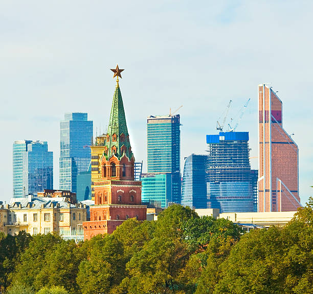 istock Moscow, Kremlin tower and skyscrapers 455271583