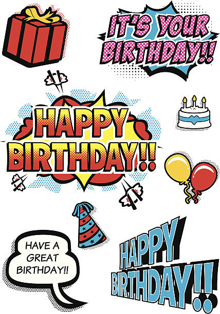 Pop Art Birthday Elements vector art illustration