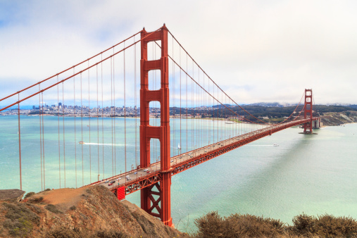 Golden Gate Bridge on foggy day, San Francisco, California