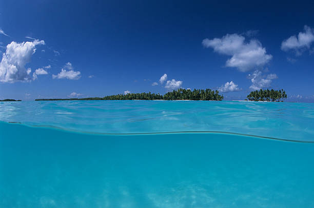 Lagoon and turquoise water in Polynesia stock photo