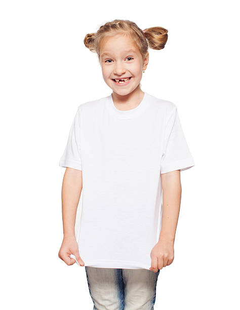 istock Smiling girl in white shirt with white background 455283435