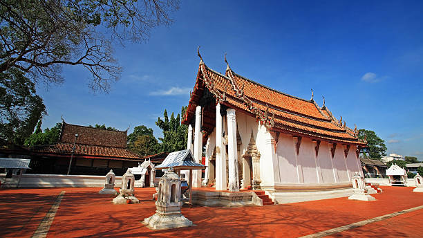 istock Thai temple against blue sky at wat Prasart 455288283