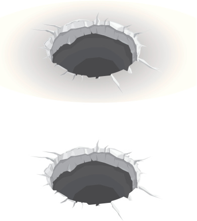 A vector illustration of a pit or hole in the ground with cracks surrounding it.