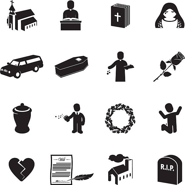 Funeral Icons Black funeral icon set coffin crematorium stock illustrations