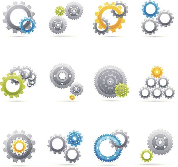 gears 상호 작용 - gear bicycle gear symbol industry stock illustrations