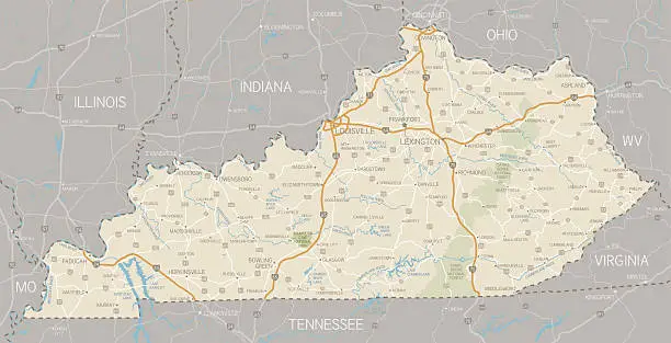 Vector illustration of Map of Kentucky with surrounding states