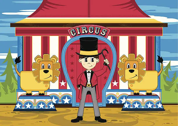 Vector illustration of Circus Ringmaster and Lions