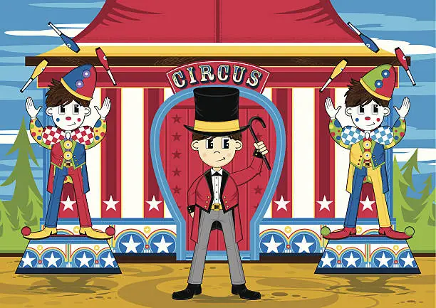 Vector illustration of Circus Ringmaster and Clowns