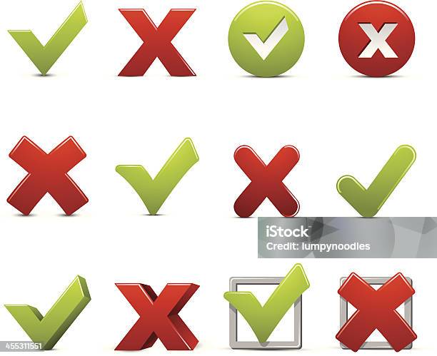 Check Marks And Xs Stock Illustration - Download Image Now - Three Dimensional, Check Mark, Letter X