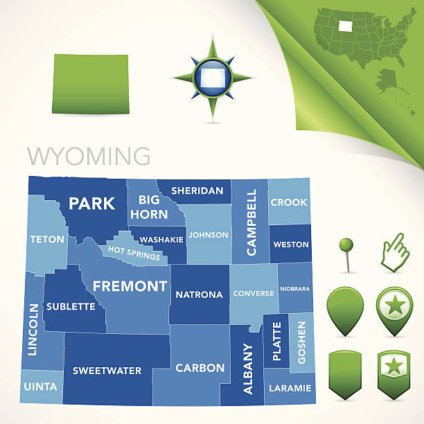 ilustrações de stock, clip art, desenhos animados e ícones de mapa de wyoming - wyoming map county counties