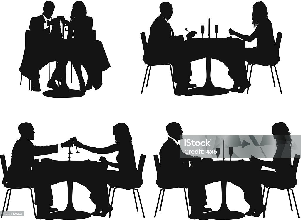 Wiele zdjęć para siedzi w restauracji - Grafika wektorowa royalty-free (Siedzieć)