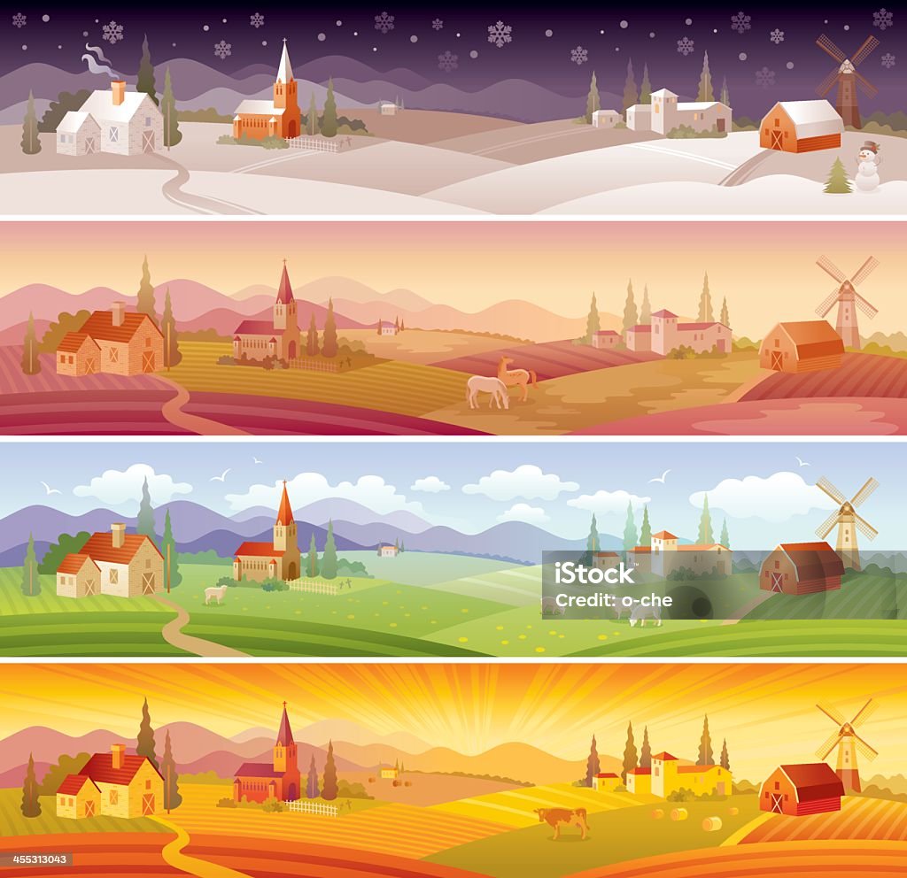 Four seasons paysages: En hiver, au printemps, en été et en automne - clipart vectoriel de Les 4 saisons libre de droits