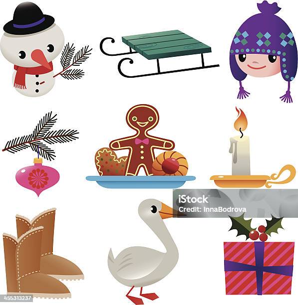 Set Of Winter Stuff Stock Illustration - Download Image Now - Cute, Snowman, White Background