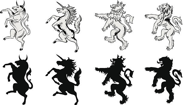 Heraldic animals Set of 4 heraldic animals graphic. animals crest stock illustrations