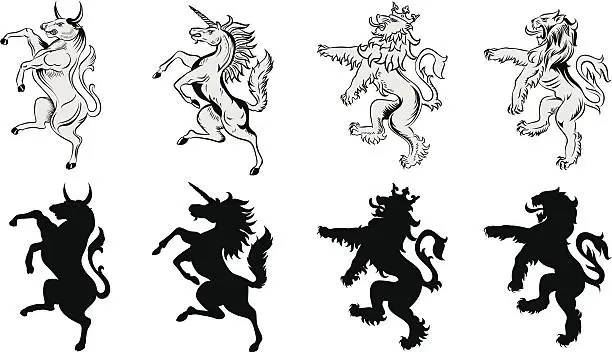 Vector illustration of Heraldic animals